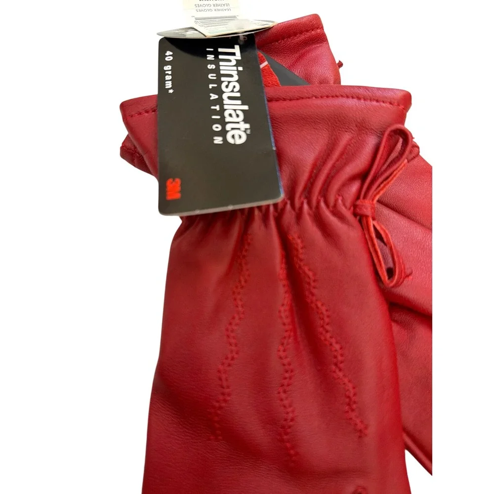NWT Isotoner Red Leather Gloves Thinsulate Insulated Mob Wife Parisian Classic